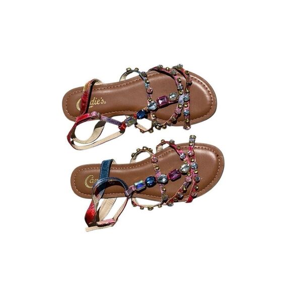 Candie’s Bling Colored StonePeep Toe Sandals Size 7 - Picture 1 of 5